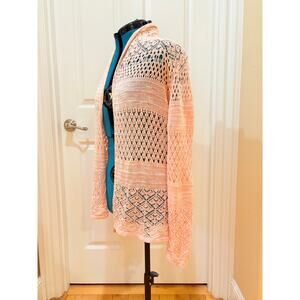 Womens Size M Petite Light Pink Crocheted Cardigan - Coldwater Creek